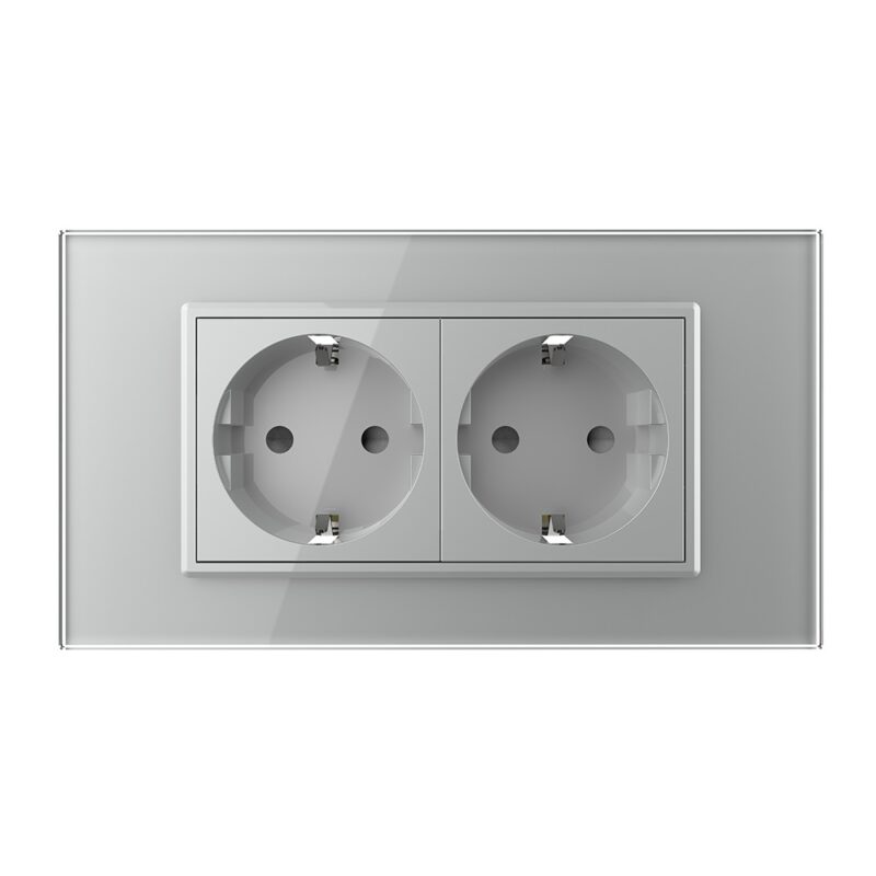 Priza dubla Livolo cu rama din sticla 4M, standard Italian,  VL-C9-2C1EU-15