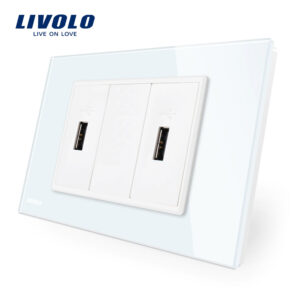 Priza dubla USB Livolo cu rama din sticla standard italian VL-C392U-81