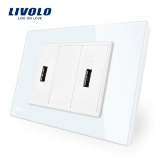 Priza dubla USB Livolo cu rama din sticla standard italian VL-C392U-81